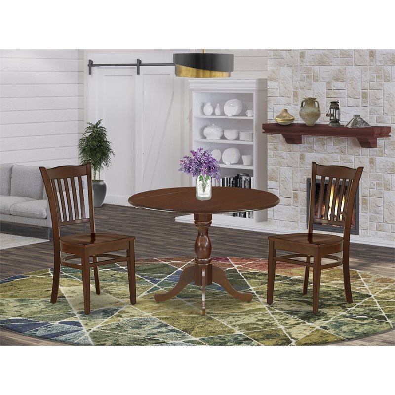 East West Furniture Dublin 3-piece Wood Dining Table and Chair Set in Mahogany