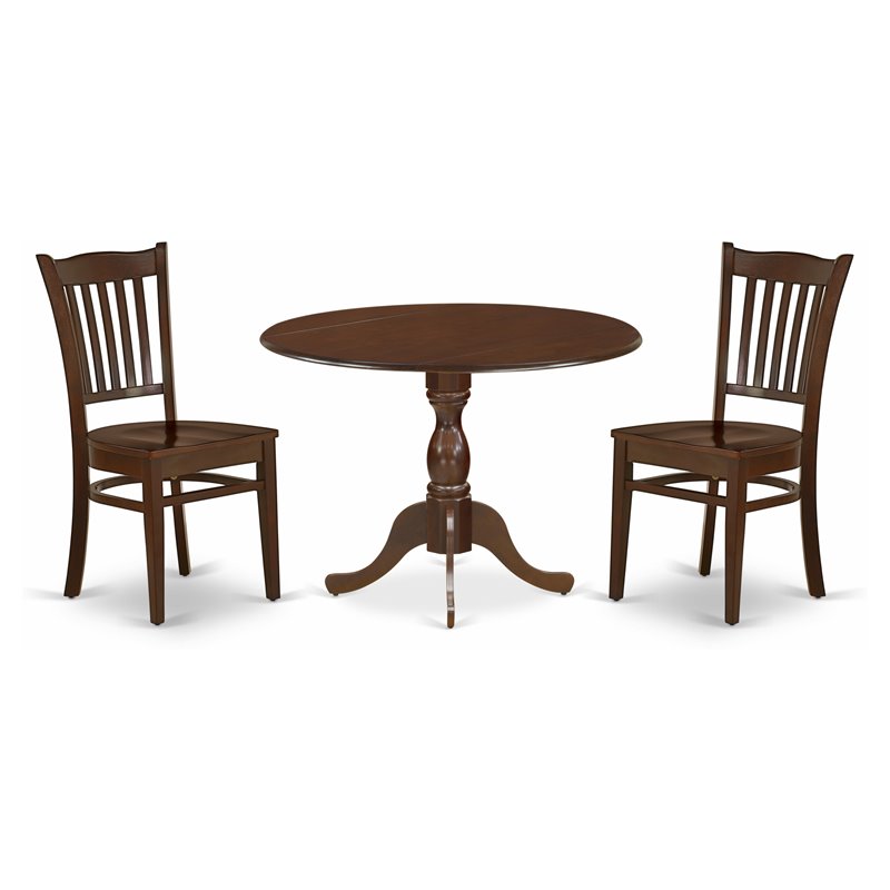 East West Furniture Dublin 3-piece Wood Dining Table and Chair Set in Mahogany