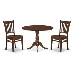 East West Furniture Dublin 3-piece Wood Dining Table and Chair Set in Mahogany
