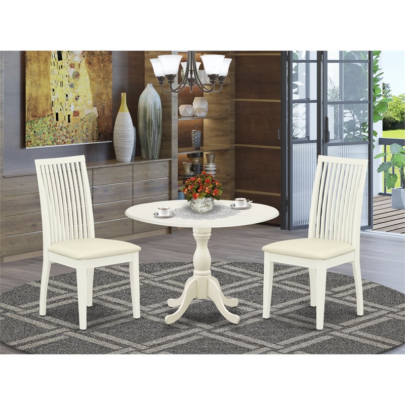 East West Furniture Dublin 3-piece Wood Dining Table and Chairs in Linen White