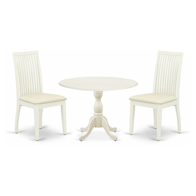 East West Furniture Dublin 3-piece Wood Dining Table and Chairs in Linen White