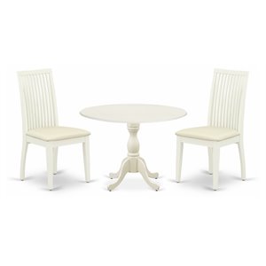 East West Furniture Dublin 3-piece Wood Dining Table and Chairs in Linen White