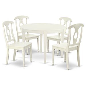 East West Furniture Boston 5-piece Dining Set with Panel Back in Linen White