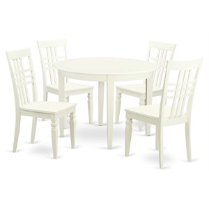 East West Furniture Boston 5-piece Dining Table and Chair Set in Linen White