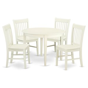 East West Furniture Boston 5-piece Dining Set with Wood Seat in Linen White