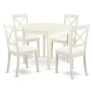 East West Furniture Boston 5-piece Dining Set with Round Table in Linen White