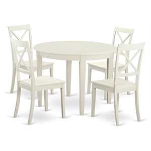East West Furniture Boston 5-piece Wood Kitchen Table Set in Linen White