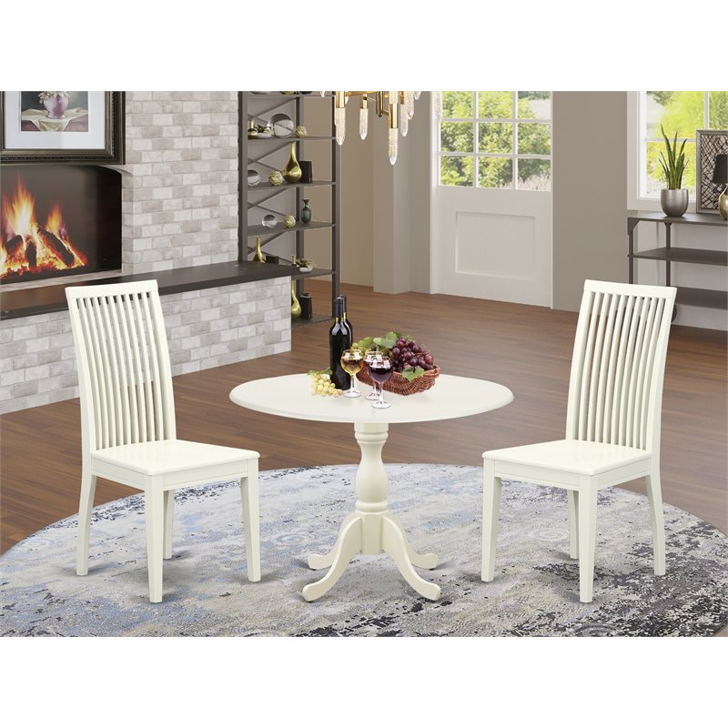 East West Furniture Dublin 3-piece Wood Table and Dining Chairs in Linen White