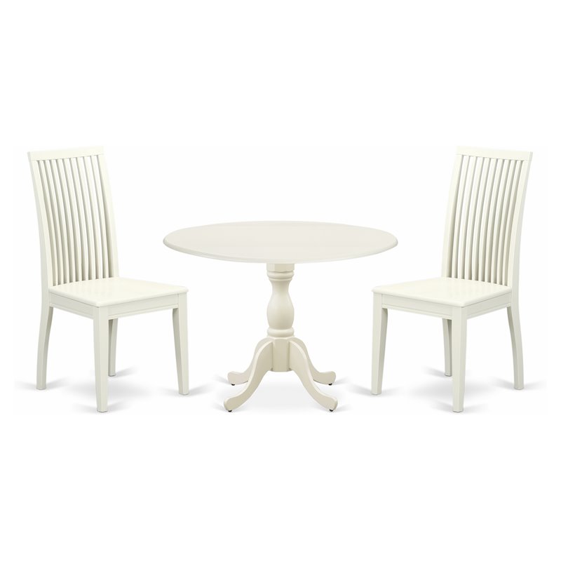 East West Furniture Dublin 3-piece Wood Table and Dining Chairs in Linen White