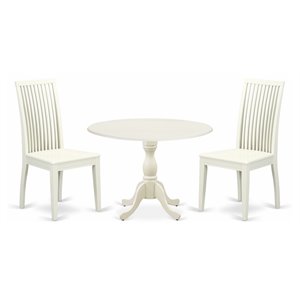 East West Furniture Dublin 3-piece Wood Table and Dining Chairs in Linen White