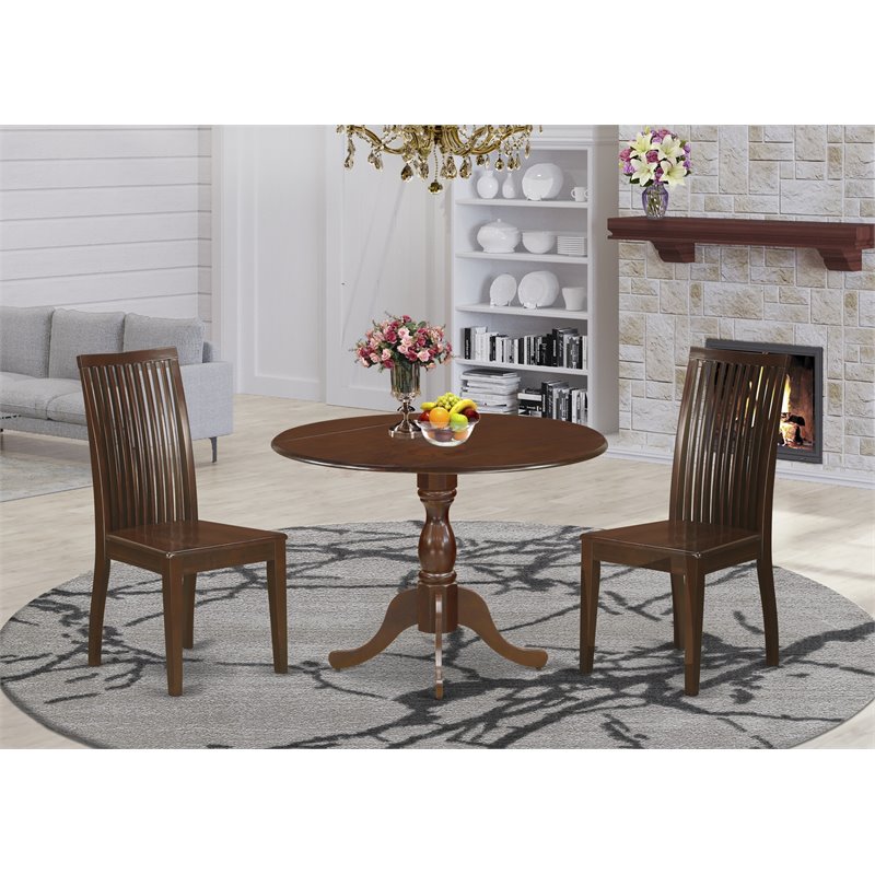 East West Furniture Dublin 3-piece Wood Table and Dining Chair Set in Mahogany