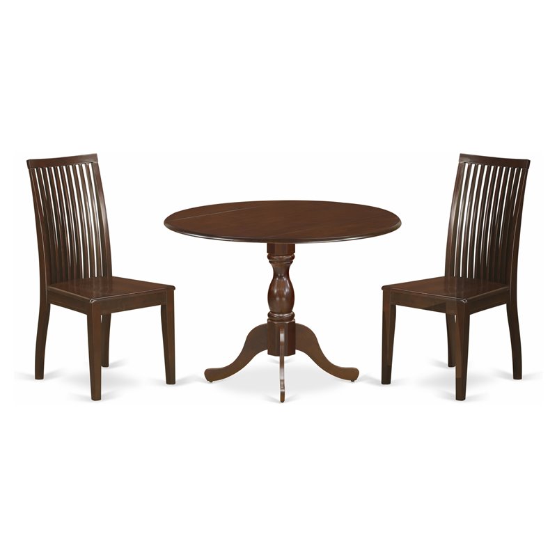 East West Furniture Dublin 3-piece Wood Table and Dining Chair Set in Mahogany