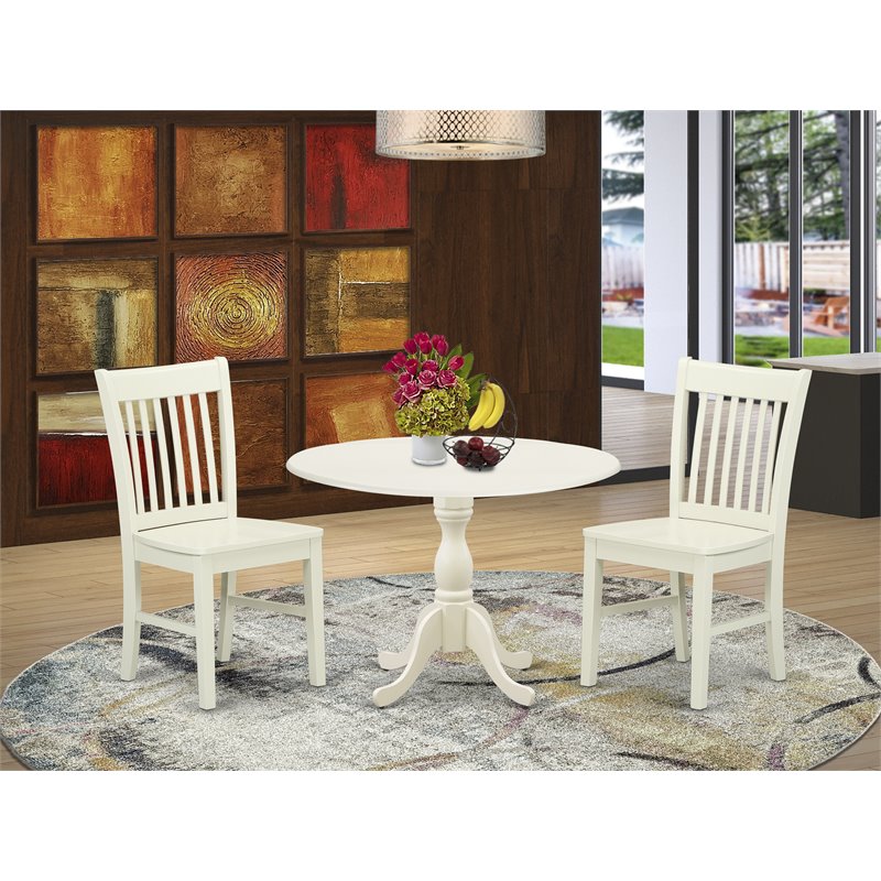 East West Furniture Dublin 3-piece Dining Table Set with Slatted Back in White