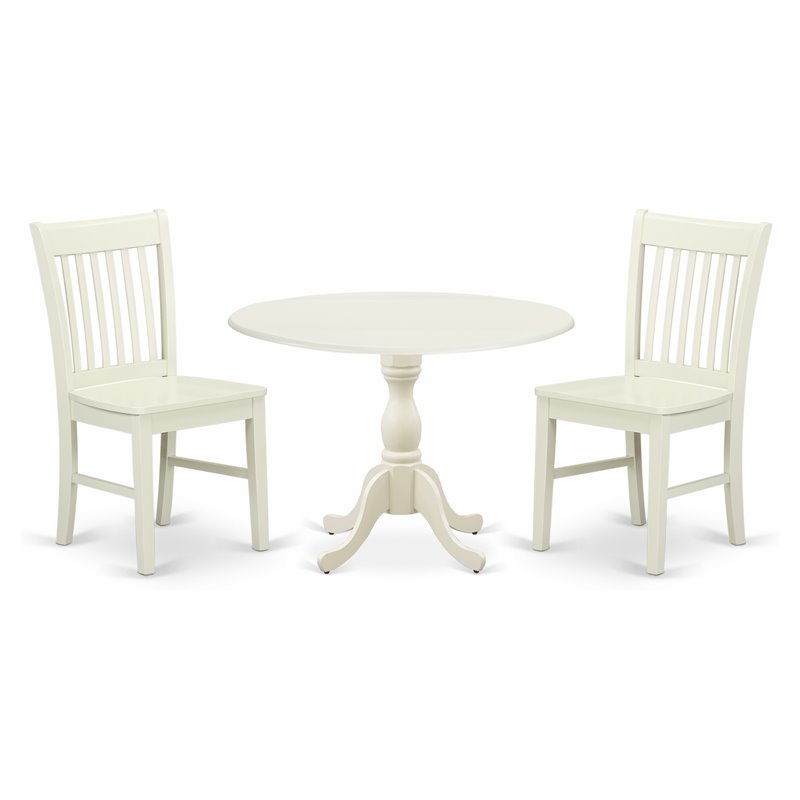 East West Furniture Dublin 3-piece Dining Table Set with Slatted Back in White