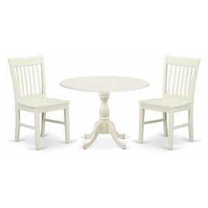East West Furniture Dublin 3-piece Dining Table Set with Slatted Back in White