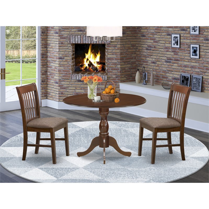 East West Furniture Dublin 3-piece Dining Set with Fabric Chairs in Mahogany
