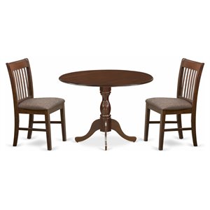 East West Furniture Dublin 3-piece Dining Set with Fabric Chairs in Mahogany