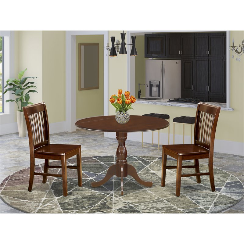 East West Furniture Dublin 3-piece Wood Table and Dining Chairs in Mahogany