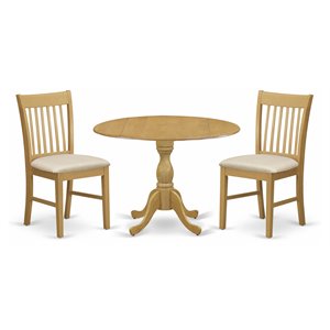 East West Furniture Dublin 3-piece Wood Dining Room Set with Fabric Seat in Oak