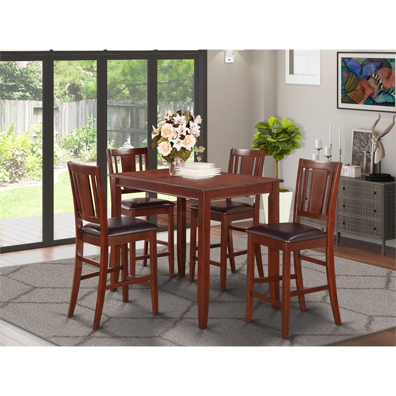 East West Furniture Buckland 5-piece Counter Height Table & 4 Stools in Mahogany