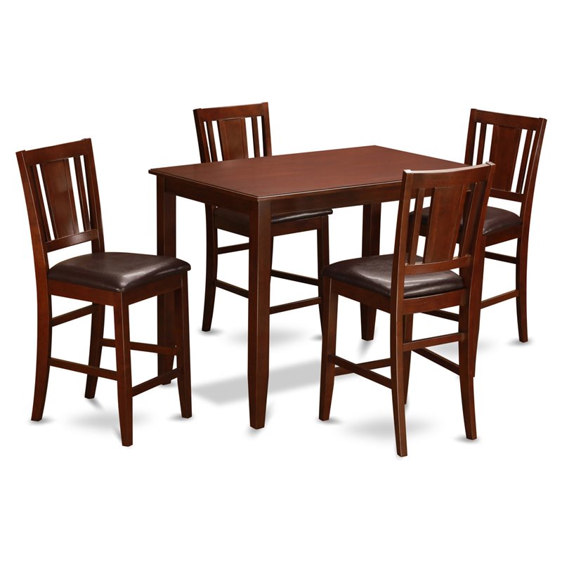 East West Furniture Buckland 5-piece Counter Height Table & 4 Stools in Mahogany
