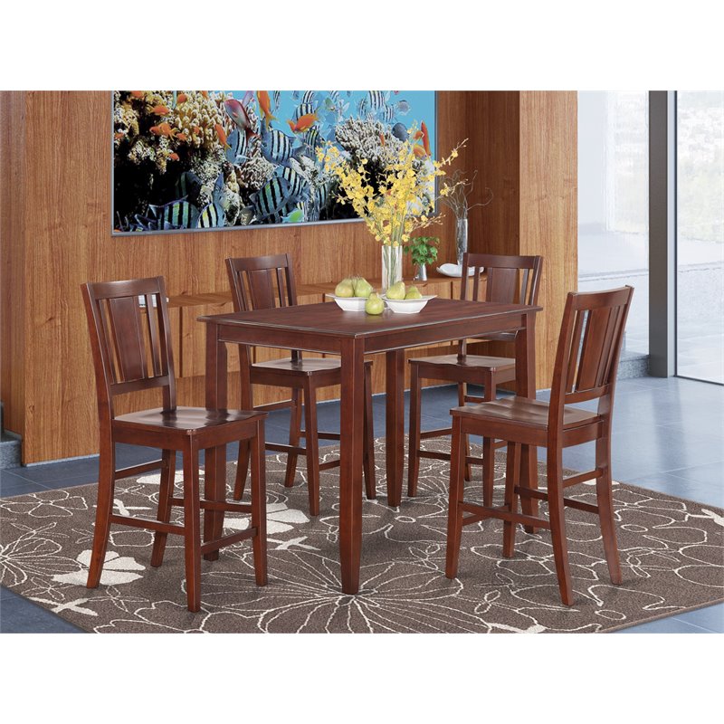East West Furniture Buckland 5-piece Counter Height Table & 4 Chairs in Mahogany
