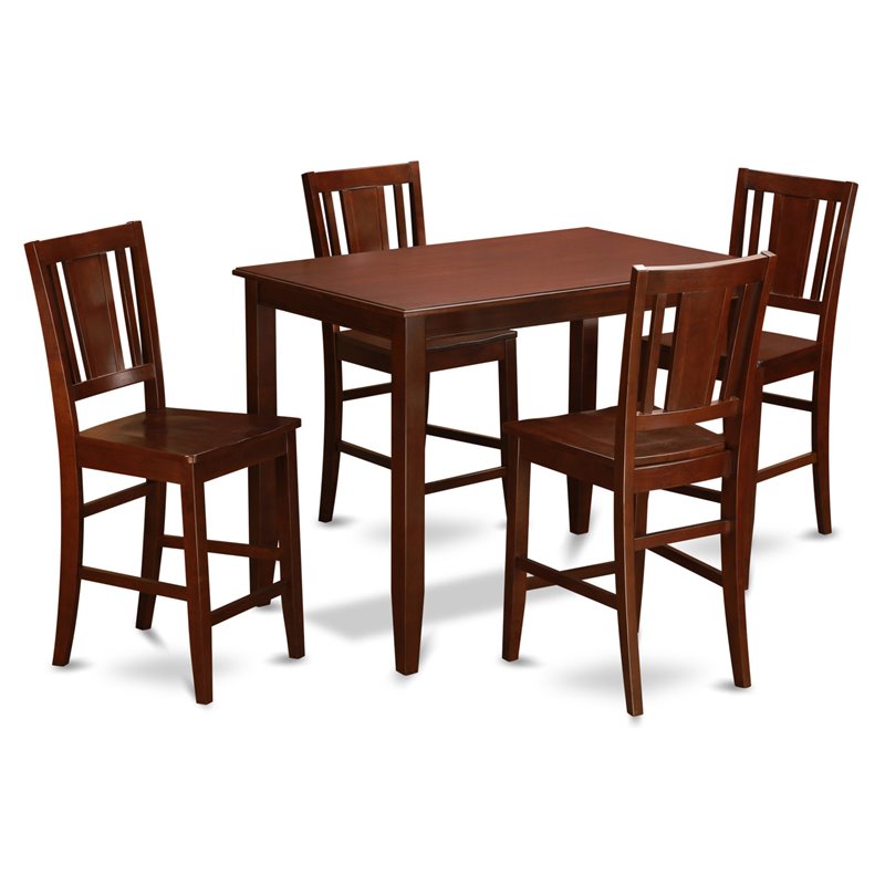 East West Furniture Buckland 5-piece Counter Height Table & 4 Chairs in Mahogany
