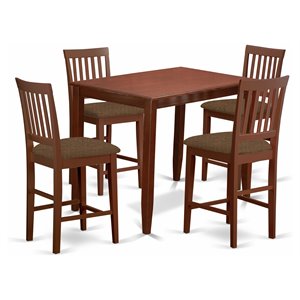 East West Furniture Buckland 5-piece Pub Table and 4 Counter Chairs in Mahogany