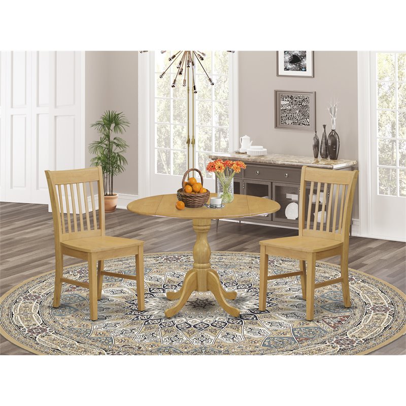 East West Furniture Dublin 3-piece Wood Table and Dining Chairs in Oak