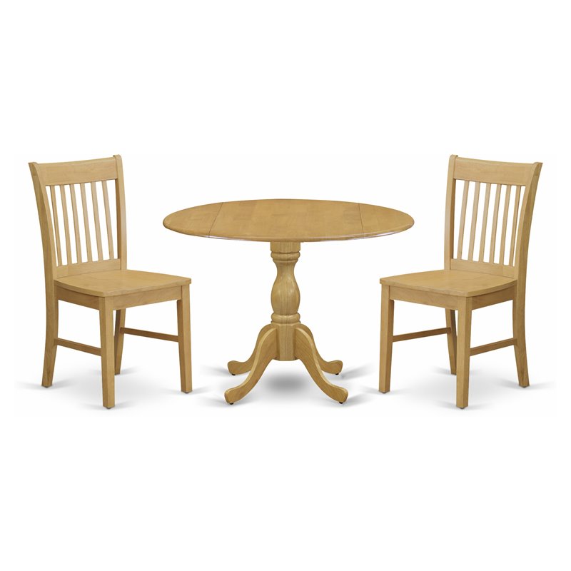East West Furniture Dublin 3-piece Wood Table and Dining Chairs in Oak