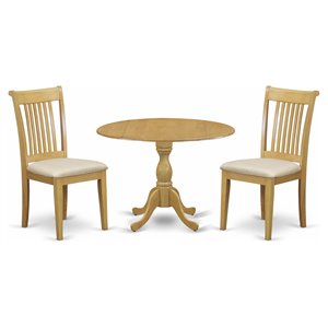 East West Furniture Dublin 3-Piece Traditional Wood & Fabric Dining Set in Oak