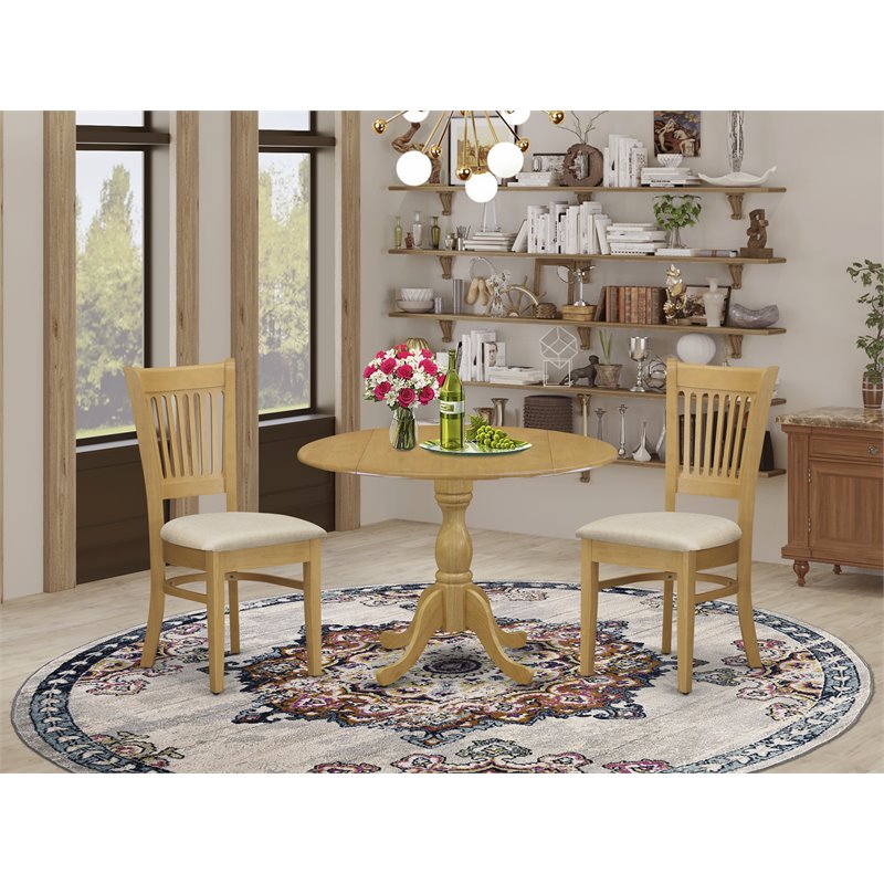 East West Furniture Dublin 3-piece Wood Dining Set with Breakfast Table in Oak