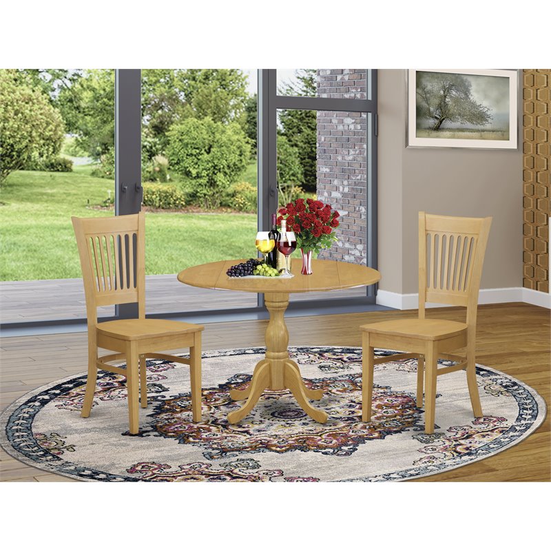 East West Furniture Dublin 3-piece Table and Dining Slatted Back Chairs in Oak