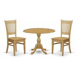 East West Furniture Dublin 3-piece Table and Dining Slatted Back Chairs in Oak