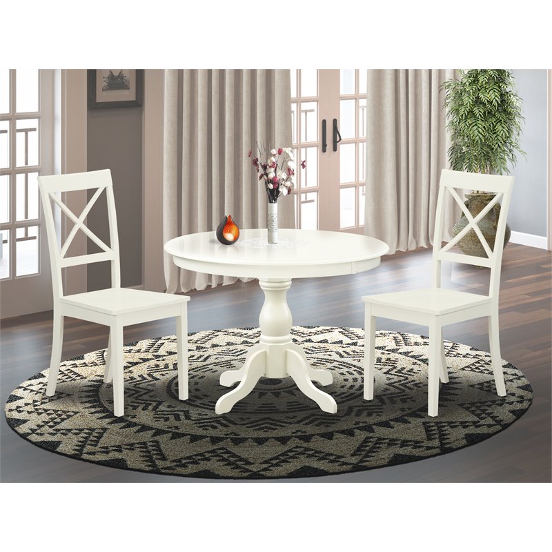 East West Furniture Hartland 3-piece Dining Table and X-Back Chair Set in White