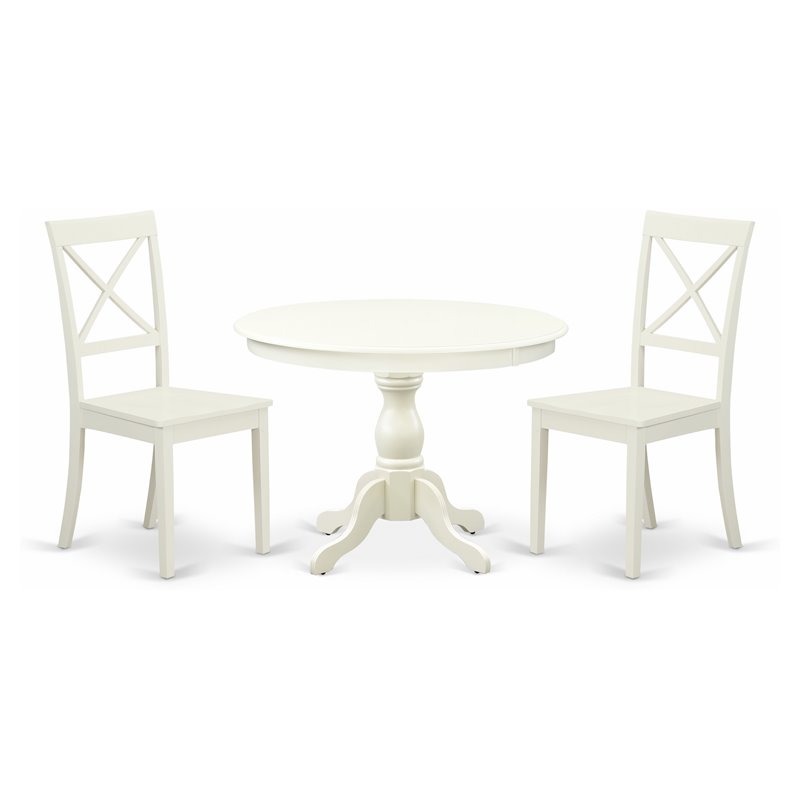 East West Furniture Hartland 3-piece Dining Table and X-Back Chair Set in White