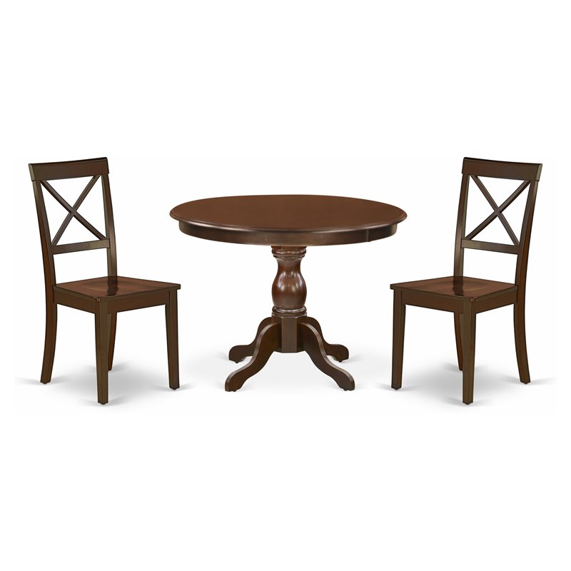 East West Furniture Hartland 3-piece Wood X-Back Dining Set in Mahogany