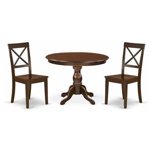 East West Furniture Hartland 3-piece Wood X-Back Dining Set in Mahogany