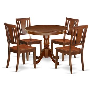 East West Furniture Antique 5-piece Dining Set with Wood Seat Chairs in Mahogany