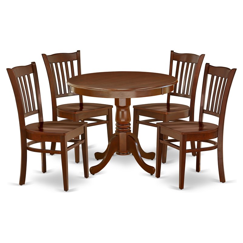 East West Furniture Antique 5-piece Wood Chairs and Dining Table in Mahogany