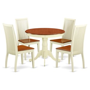 East West Furniture Antique 5-piece Wood Dining Room Set in Buttermilk/Cherry