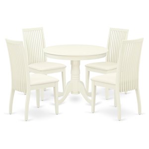 East West Furniture Antique 5-piece Wood Dining Table Set in Linen White