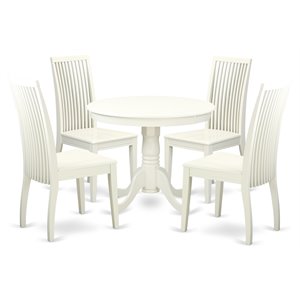 East West Furniture Antique 5-piece Dining Set with Wood Chairs in Linen White