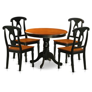 East West Furniture Antique 5-piece Dining Set with Wood Chairs in Black/Cherry