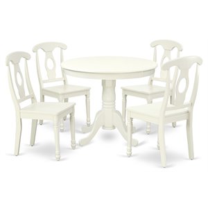 East West Furniture Antique 5-piece Dining Table and Panel Back Chairs in White