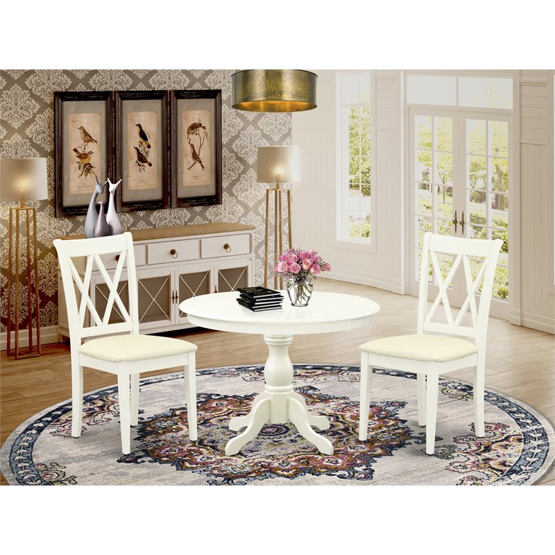 East West Furniture Hartland 3-piece Wood Dining Table Set in Linen White