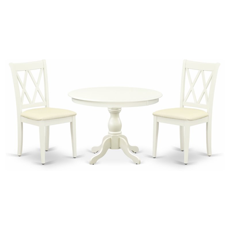 East West Furniture Hartland 3-piece Wood Dining Table Set in Linen White