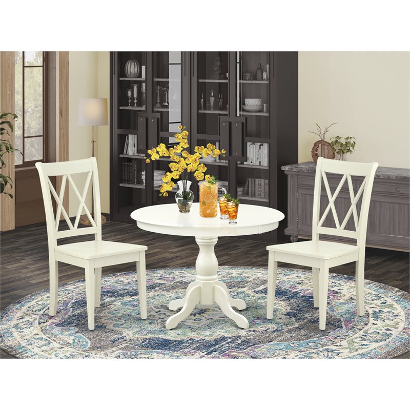 East West Furniture Hartland 3-piece Double X-Back Dining Set in Linen White