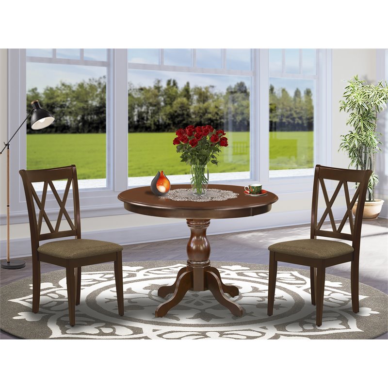 East West Furniture Hartland 3-piece Dining Set with X-Back Chairs in Mahogany