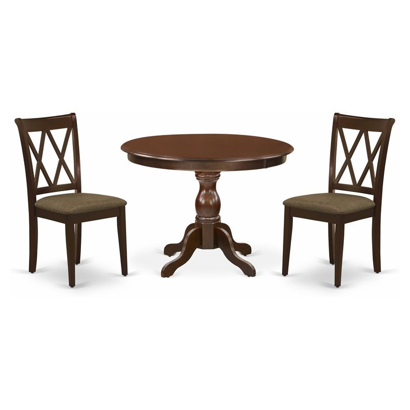 East West Furniture Hartland 3-piece Dining Set with X-Back Chairs in Mahogany